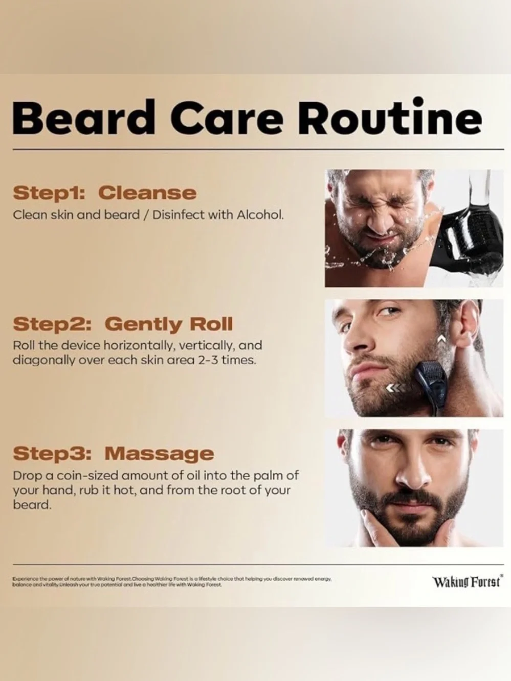 Waking Forrst Beard Care Set for Men Roller & Oil Sealed NWT